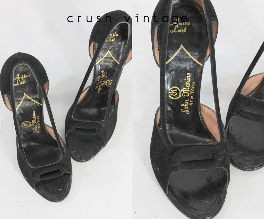 1940s peep toe shoes velvet heels size 4.5 | new fall
