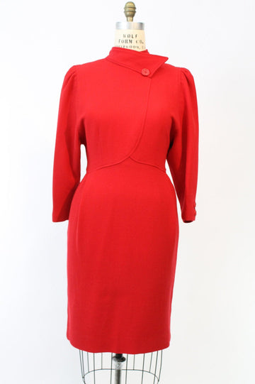 1980s Oscar de la Renta dress | vintage red wool designer dress |  medium