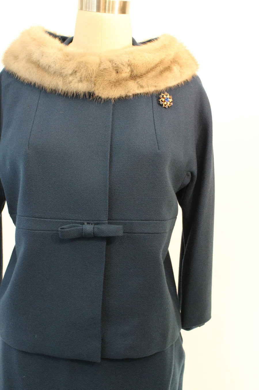 1960s mink collar suit small | vintage skirt and jacket