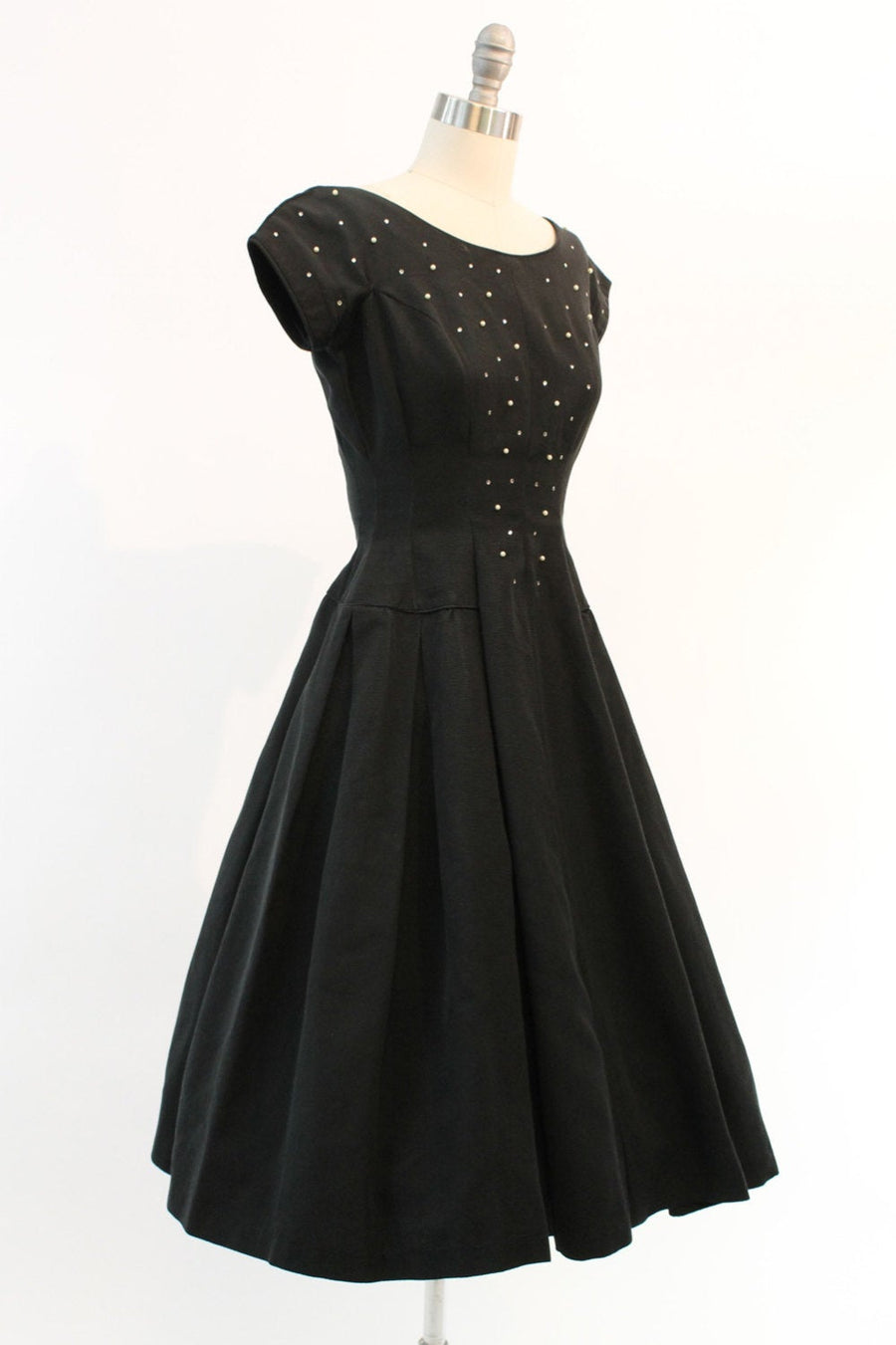 1950s rhinestone dress xs | vintage cocktail dress full skirt