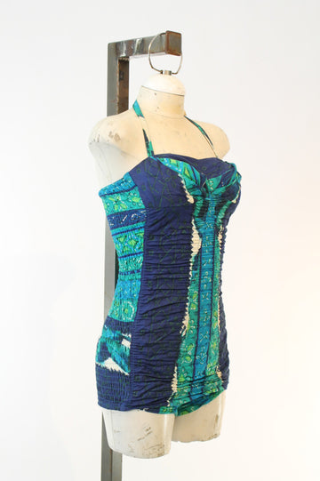 1950s Miss Hawaii swimsuit xs | batik cotton halter one piece swimwear