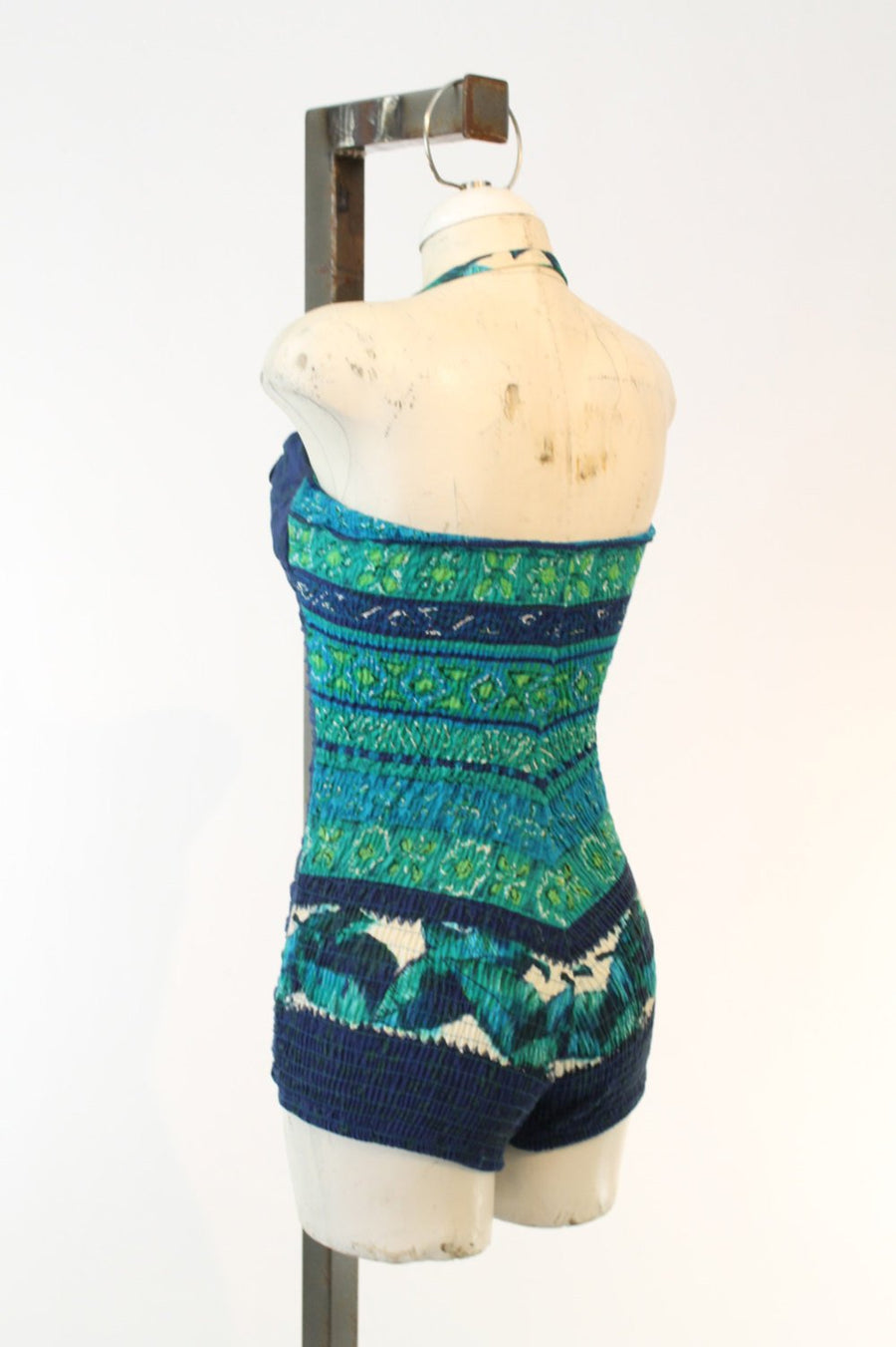 1950s Miss Hawaii swimsuit xs | batik cotton halter one piece swimwear