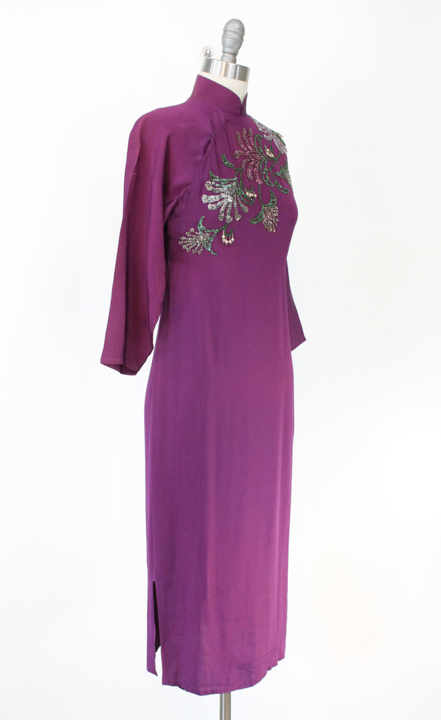 1940s sequin dress cheongsam rayon beaded qi pao small | new fall