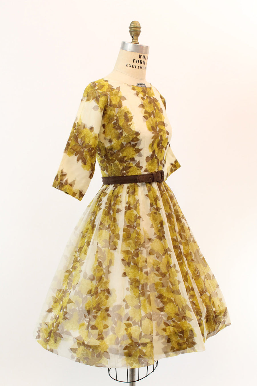 1950s organza dress | rose floral print | xs