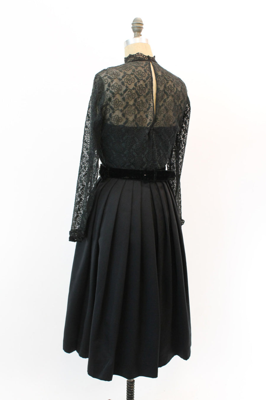 1950s embroidered lace dress | small | vintage black cocktail dress full skirt